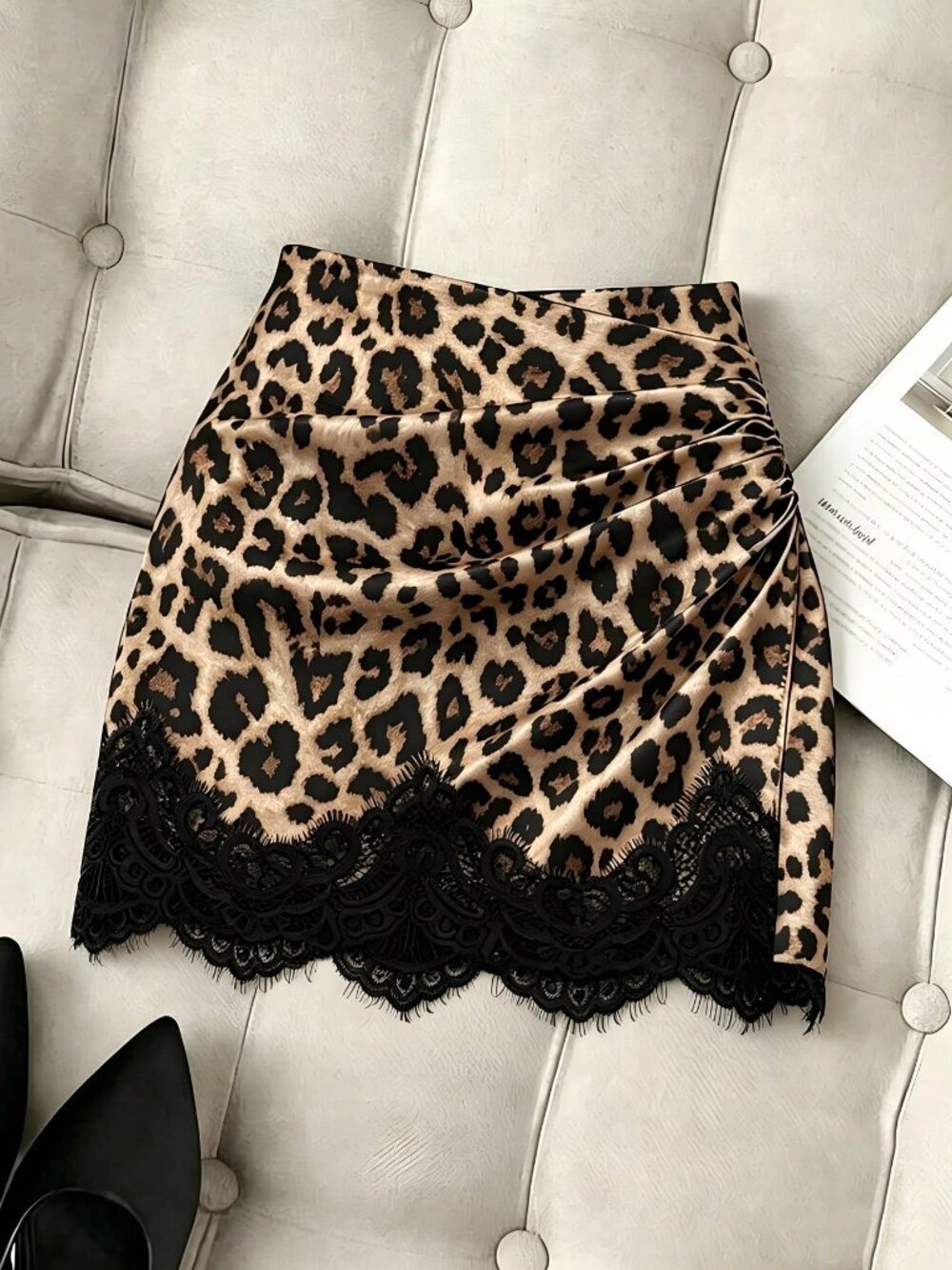 Brown Casual Women's Elegant Contrast Lace Bodycon Skirt
